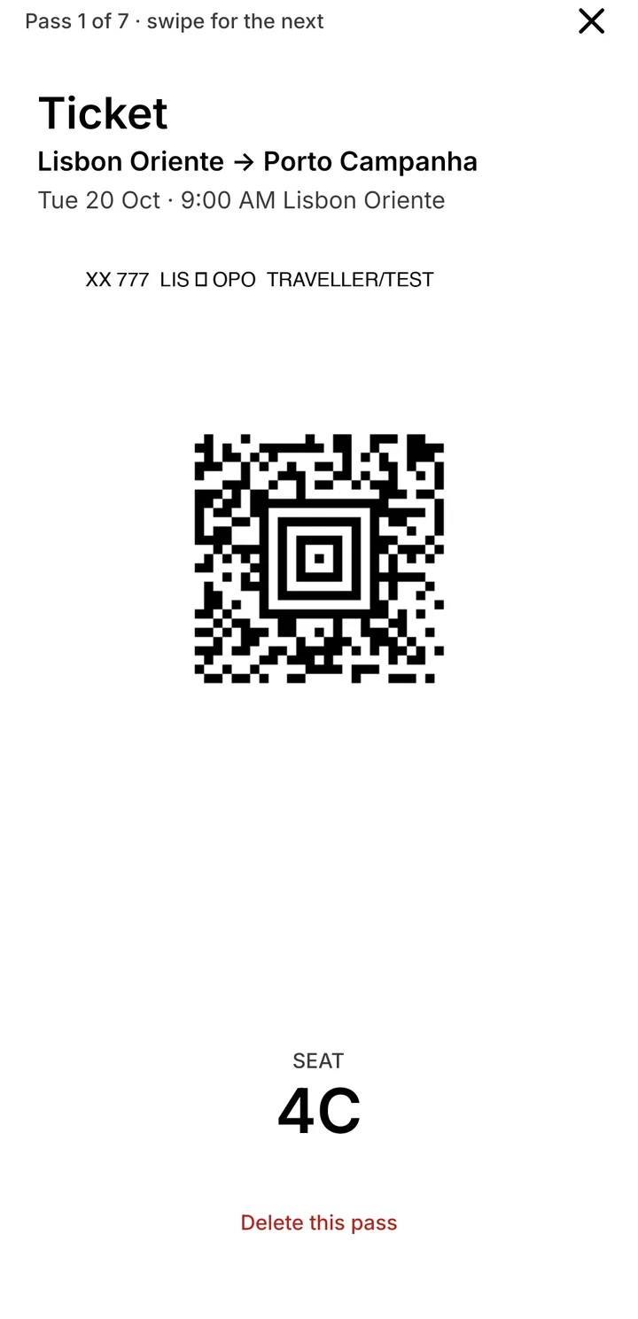 Triparoo boarding pass shown full screen with its QR code and seat